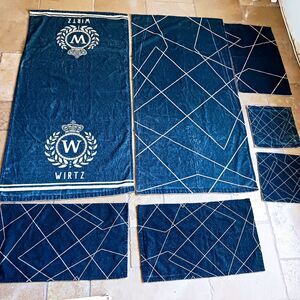 WIRTZ 7pc Spa Towels Luxury Large Bath Towels Set Navy Blue Masculine Sporty Set